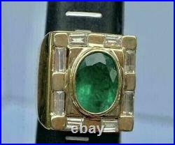Vintage Men's 5 Ct Lab Created Emerald Engagement Ring 14K Yellow Gold Plated
