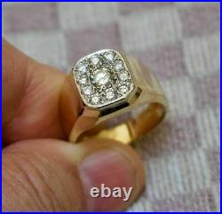 Vintage Men's 925 Silver1.10CT Round Cut Diamond Engagement Ri