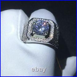 Vintage Men's 925 Silver Moissanite Diamond Wedding Engagement Pinky Ring