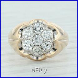 Vintage Men's. 96ctw Diamond Cluster Ring 14k Yellow White Gold Size 10