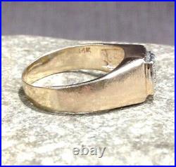 Vintage Men's 9 Diamond & 14k Yellow Gold Brushed Ring