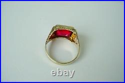 Vintage Men's Art Deco Ruby Ring 14k Yellow Gold Size 10