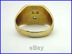 Vintage Men's Art Nouveau Diamond Carved Signet Ring 18k Yellow Gold Sz 11.75