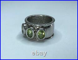 Vintage Men's BOLD CHUNKY WIDE BAND Ring 3-Stone PERIDOT STERLING SILVER Heavy