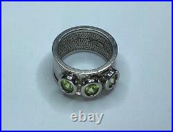 Vintage Men's BOLD CHUNKY WIDE BAND Ring 3-Stone PERIDOT STERLING SILVER Heavy