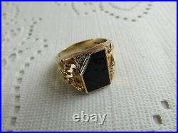 Vintage Men's Black ONYX & DIAMOND RING 10 K Yellow Gold 5.7 Grams sz 10