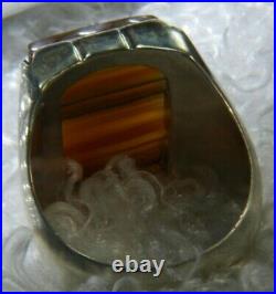 Vintage Men's Brown Agate Banded 0.925 Sterling Silver 7/8 band Ring size 12