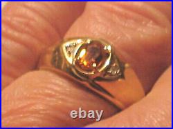 Vintage Men's Citrine & Diamond Ring 10K Yellow Gold 3.5g Sz 11.25 Free Sizing