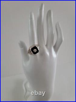 Vintage Men's Diamond Onyx 5/8 Sterling Silver Ring Size 11