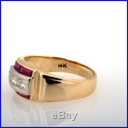 Vintage Men's Diamond Ruby Ring 14K Yellow Gold 0.65 CTW Round Diamonds Size 11