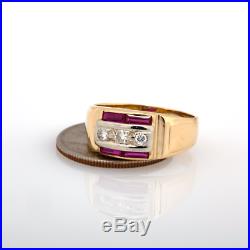 Vintage Men's Diamond Ruby Ring 14K Yellow Gold 0.65 CTW Round Diamonds Size 11