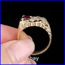 Vintage Men's Garnet Diamond 14k Yellow Gold Ring Estate Jewelry Gift