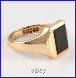 Vintage Men's Gents 9Ct Rosey Gold Signet Ring With Bloodstone 6.9g