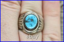 Vintage Men's Indian Native Am Sterling Silver 925 Turquoise Ring Strong 10.75