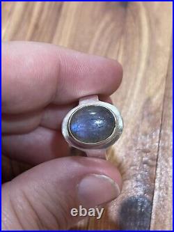 Vintage Men's Labradorite 925 Sterling Silver Modernist Ring Size 8.5