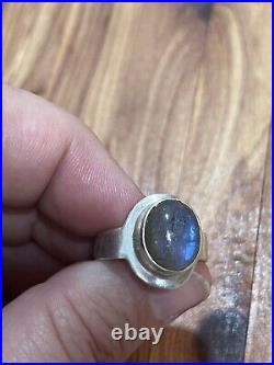 Vintage Men's Labradorite 925 Sterling Silver Modernist Ring Size 8.5