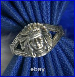 Vintage Men's Native Chief Face 0.925 Sterling Silver Ring size 10 adjustable