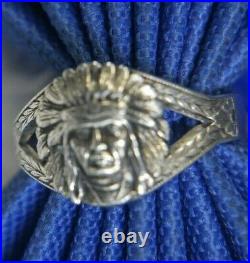 Vintage Men's Native Chief Face 0.925 Sterling Silver Ring size 10 adjustable