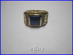 Vintage Men's Nugget Star Sapphire and Diamond Ring in Solid 10k YELLOW Gold