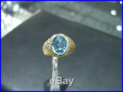 Vintage Men's Oval Blue Topaz Ring 14 Karat Yellow Gold Solid Size 11.5 Estate