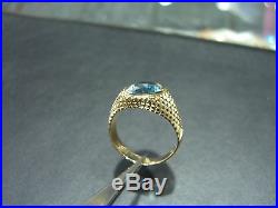 Vintage Men's Oval Blue Topaz Ring 14 Karat Yellow Gold Solid Size 11.5 Estate