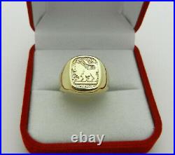Vintage Men's Pinky Ring in Solid 14K Yellow Gold Lion Signet size 8, 6.1 grams