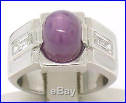 Vintage Men's Platinum 9.60ctw GIA Purple Star Sapphire & Baguette Diamond Ring