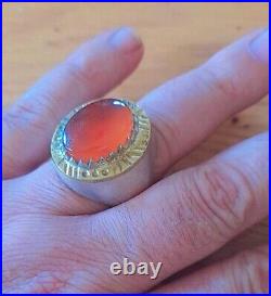 Vintage Men's Ring Silver with agate stone Gold Trim weight 30 grams, size 29
