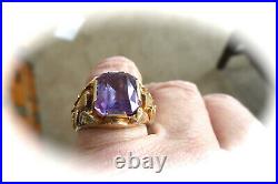 Vintage Men's Solid 10k Yellow Gold Color Change Alexandrite Ring Sz 8.75 Ring
