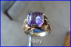 Vintage Men's Solid 10k Yellow Gold Color Change Alexandrite Ring Sz 8.75 Ring