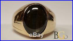 Vintage Men's Solid 14K Yellow Gold Black Sapphire Ring Size 11.5 FREE S&H
