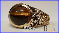 Vintage Men's Solid 14K Yellow Gold Tiger's Eye Nugget Ring Size 12 FREE S&H