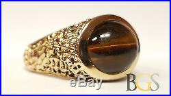 Vintage Men's Solid 14K Yellow Gold Tiger's Eye Nugget Ring Size 12 FREE S&H