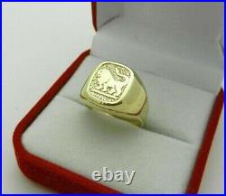 Vintage Men's Special Pinky Wedding Party Ring Yellow Lion Signet 925 Silver