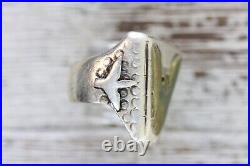 Vintage Men's Sterling Silver 925 Ring 8.5 V Wings Brass Mexican Biker Heavy