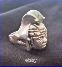 Vintage, Men's Sterling Silver Aztec ring with Jade, size 9, sizable