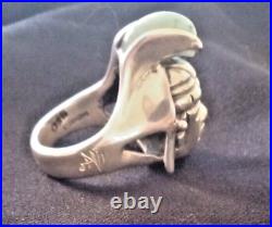 Vintage, Men's Sterling Silver Aztec ring with Jade, size 9, sizable