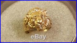 Vintage Men's StyleCrest 14k Gold Lion Head Ring Style Crest with three diamonds