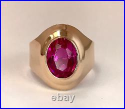 Vintage Men's Wedding Ring Natural Ruby 3Ct Oval 14k Yellow Gold Over 925