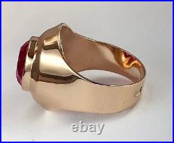 Vintage Men's Wedding Ring Natural Ruby 3Ct Oval 14k Yellow Gold Over 925
