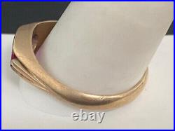 Vintage Men's Yellow Gold Diamond & Synthetic Ruby Signet Ring Size 13.25