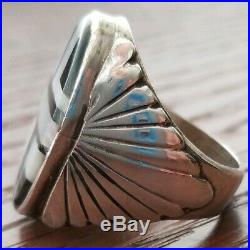 Vintage Men's Zuni Mother Of Pearl Onyx Sterling 925 Ring 21.5 Grams Size 11