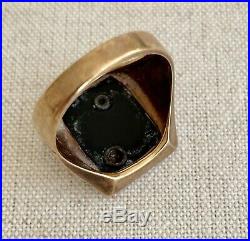 Vintage Mens 10K Gold Masonic Mason Signet Ring Rectangle Face Onyx Diamond