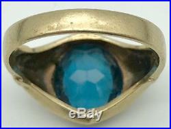 Vintage Mens 10K Solid Yellow Gold 4.2ct Blue Green Oval Topaz Ring sz. 8 3/4