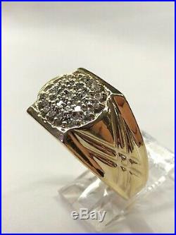 Vintage Mens 10K Solid Yellow Gold. 50ct Diamond Cluster Design Ring Size 12