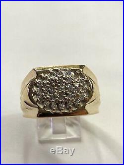 Vintage Mens 10K Solid Yellow Gold. 50ct Diamond Cluster Design Ring Size 12