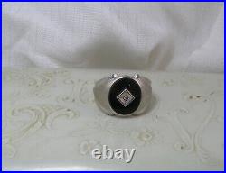 Vintage Mens 10K White Gold Black Onyx Diamond Ring Size 10.25