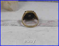 Vintage Mens 10K Yellow Gold BLack Onyx Signet Initial RIng Crescent Moon 9 R