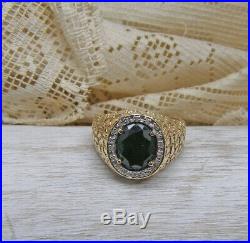 Vintage Mens 10K Yellow Gold Faceted Black Onyx Diamond Nugget Design Ring 11.75