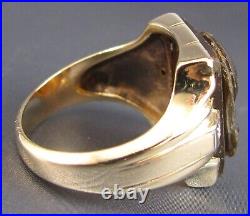 Vintage Mens 10K Yellow Gold Intaglio Cameo Tigers Eye & Diamond Ring Sz 11